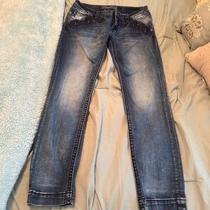 Miss Me Dark Blue denim Jeans embroidered pocket detail buttons western concert